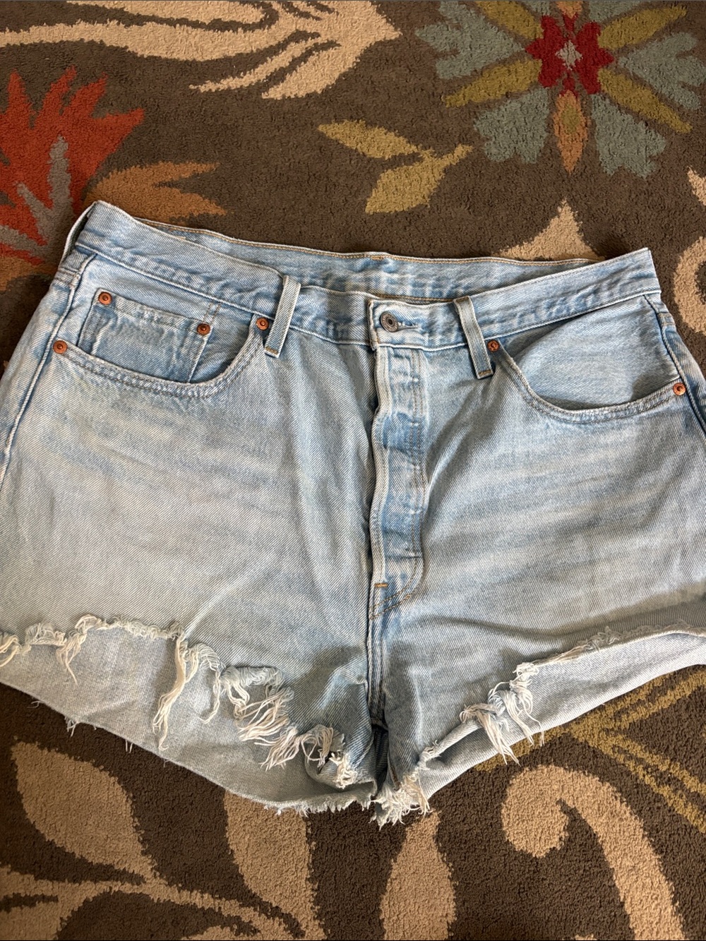 Levi's Light Blue Distressed High-Rise Denim Shorts
